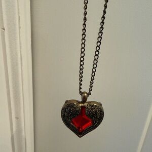 Vintage Heart Necklace with Red Gemstone